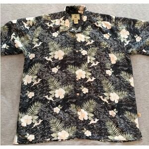 Joe Marlin Mens‎ XLT Black Tropical Floral Rayon Blend Short Sleeve Button Shirt